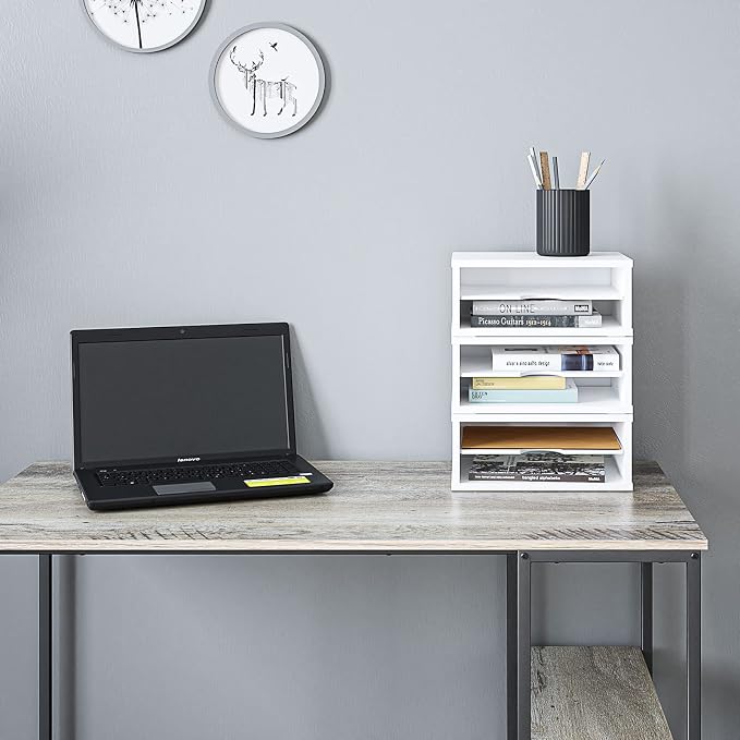 Ballucci File Organizer, 2-Tier Document Paper Sorter, Stackable Wood Desk - Image 8