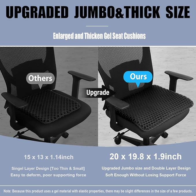 20" Gel Seat Cushion for Long Sitting – Office Chair Cushion – Wheelchair - Image 2