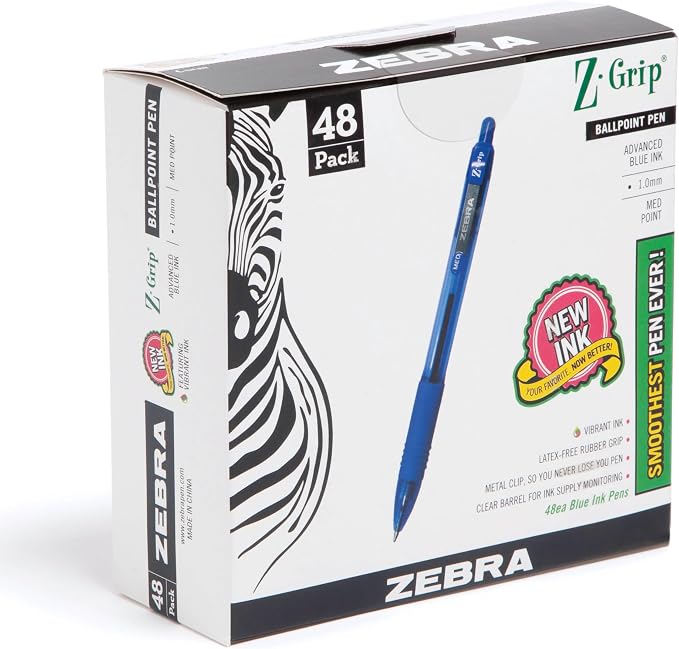 Zebra Pen Z-Grip Retractable Ballpoint Pen, Smooth-Flowing Blue Ink, 1.0mm by ZebraPen