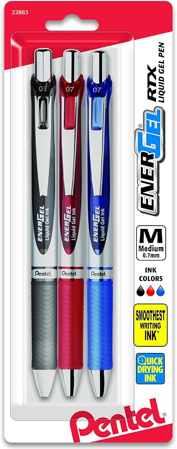 Pentel EnerGel RTX Gel Ink Pens, 0.7 Millimeter Metal Tip, 3 Packs by PentelofAmerica