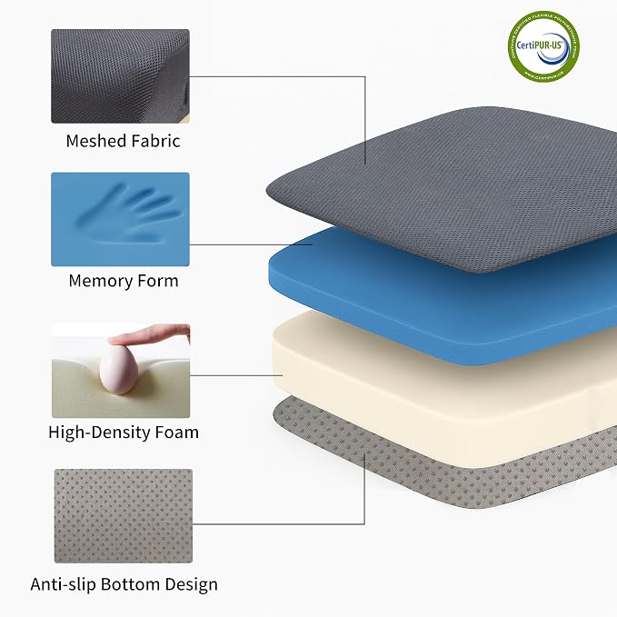 6" Extra Thick Memory Foam Office Chair Cushion – 2-Layer Booster Seat - Image 6