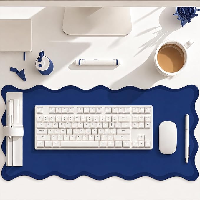 Hahafelt Scalloped Desk Mat Large Desk Pad Cute Coquette Table Mat Back to - Image 7