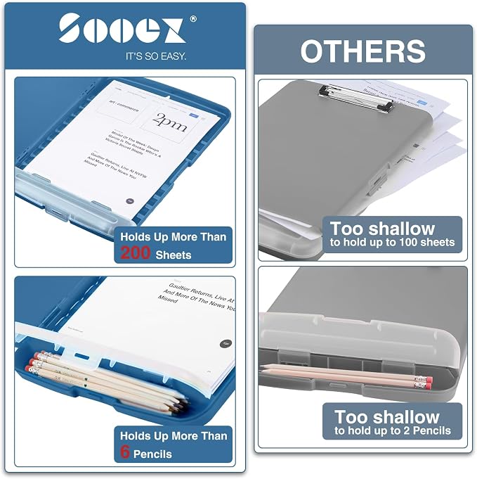 Sooez Clipboards with Storage, High Capacity Clip Boards 8.5x11 with Pen Holder - Image 3