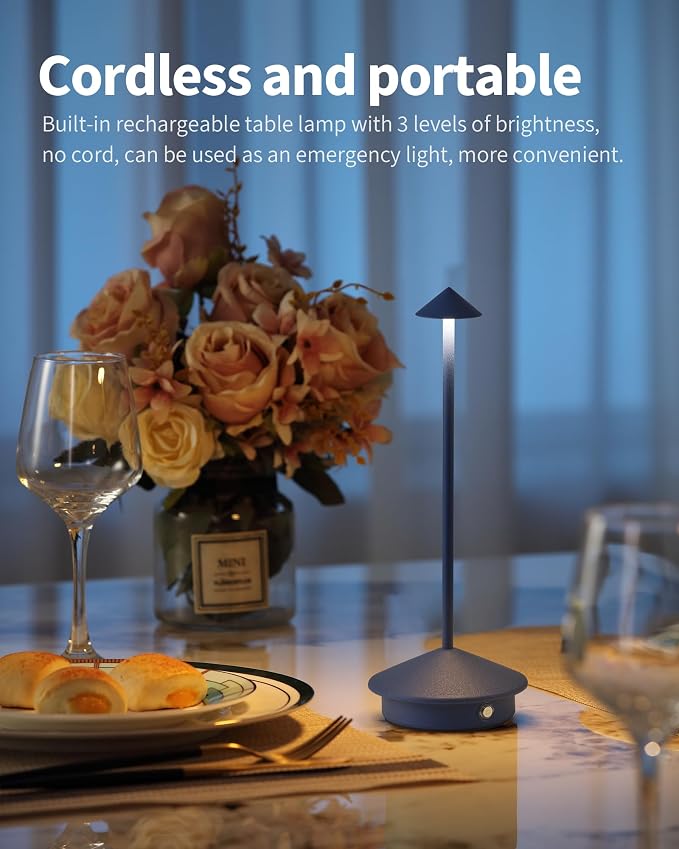 Modern Cordless Table Lamp Set of 2, Portable LED Desk Lamps, 4000mAh - Image 2