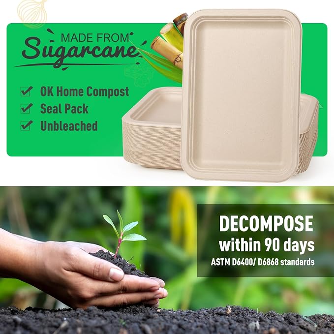 Gezond 100 Pack 14 Inch Disposable Food Trays Eco-Friendly Heavy-Duty Large - Image 3