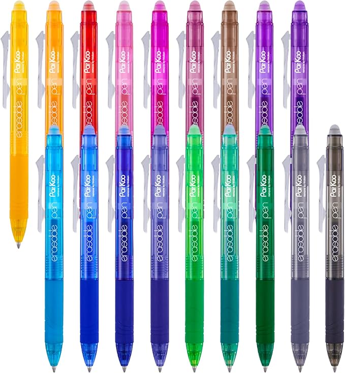 ParKoo 18 Colors Retractable Erasable Gel Pens Clicker, Fine Point 0.7mm by Parkoo