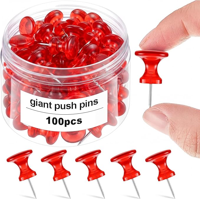Outus 100 Pcs Giant Push Pins Large Thumb Tacks Plastic Heads 1 Inch Jumbo Push by Outus