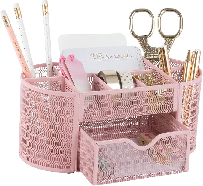 BLU MONACO | Pink Desk Organizers Metal Mesh Stationery Holder | Wire Mesh Desk by Blu_Monaco