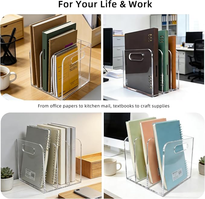 Acrylic Magazine File Holder, 3 Vertical Compartments Desk Document Sorter - Image 8