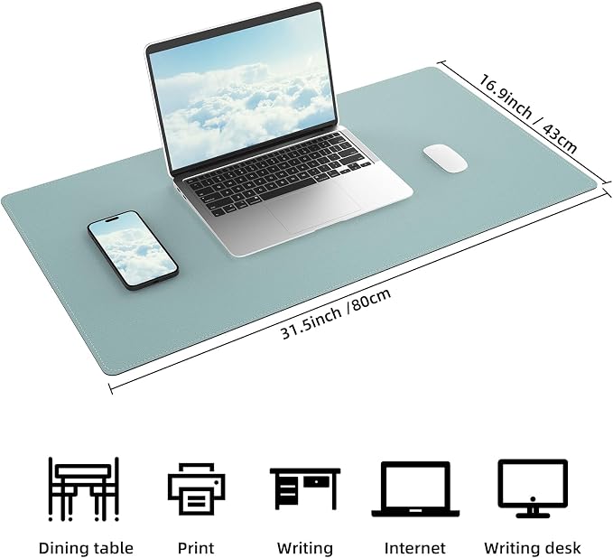 AFIING Cork Desk Mat, 31.5" x 17", Light Blue, Desk pad Protector | Dual-Sided - Image 2