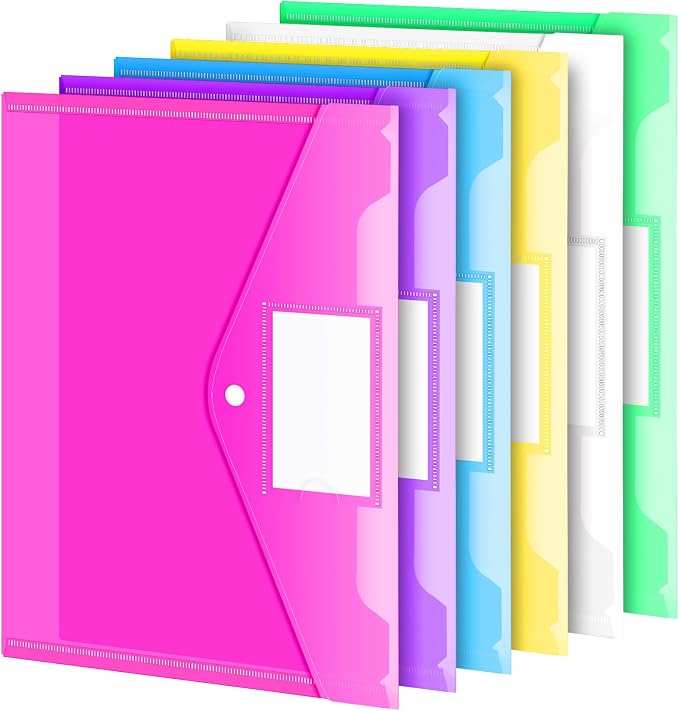 Sooez 6 Pack Folders Plastic Envelopes, Letter A4 Size Poly File Envelopes by Sooez