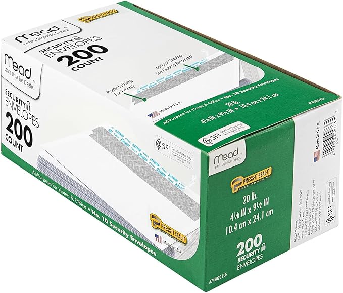 Mead #10 Security Business Envelopes Letter Size 4-1/8" x 9-1/2" – Peel and Seal - Image 4
