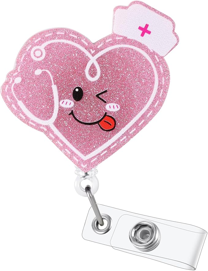 Cute Nurse Heart Stethoscope Retractable Badge Reel CNA MA ID Holder Pink | by BEZTN