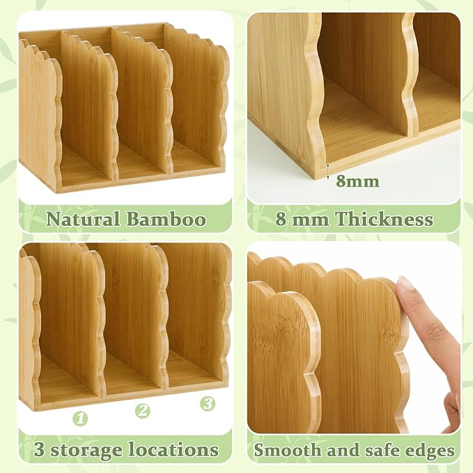 Novabright Scalloped Bamboo Wooden File Magazine Holder Desk Organizer - Image 3