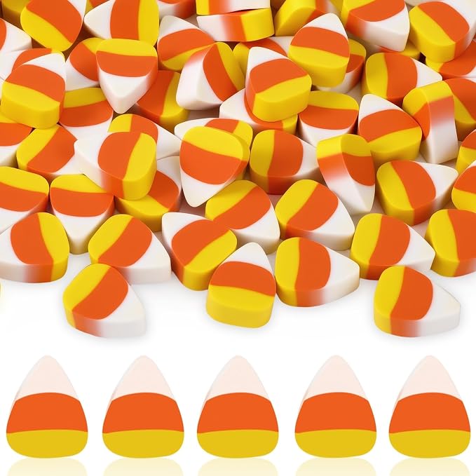 JUNEBRUSHS 150 Pcs Halloween Mini Erasers, Fake Candy Corn Erasers Bulk | Soft by JUNEBRUSHS