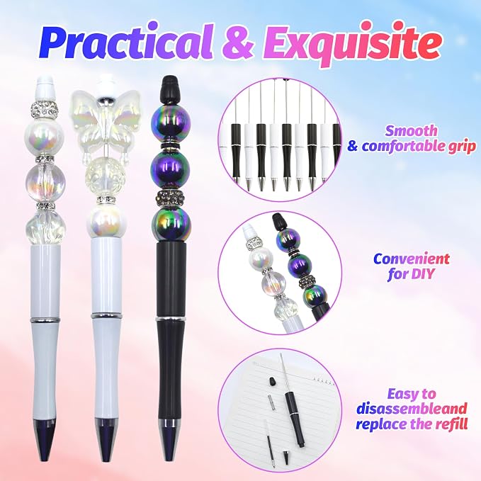 300 Pieces DIY Beadable Pen Kit – 100 Plastic Ballpoint Pens - Image 4
