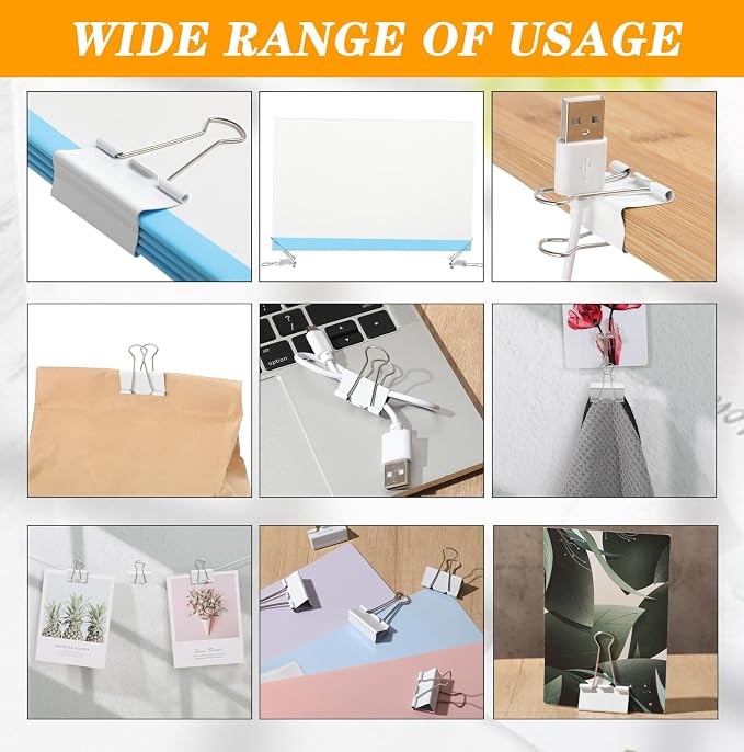 Jetec 100 Pack 1.6in/41mm White Metal Binder Clips Bulk Medium Reusable Fold - Image 3