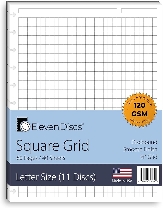 Eleven Discs Discbound Paper, Letter Size Square Grid Sheets by ElevenDiscs