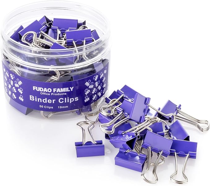 Small Purple Binder Clips, 3/4 Inch, 50 Pack Mini Clips by FUDAOFAMILY