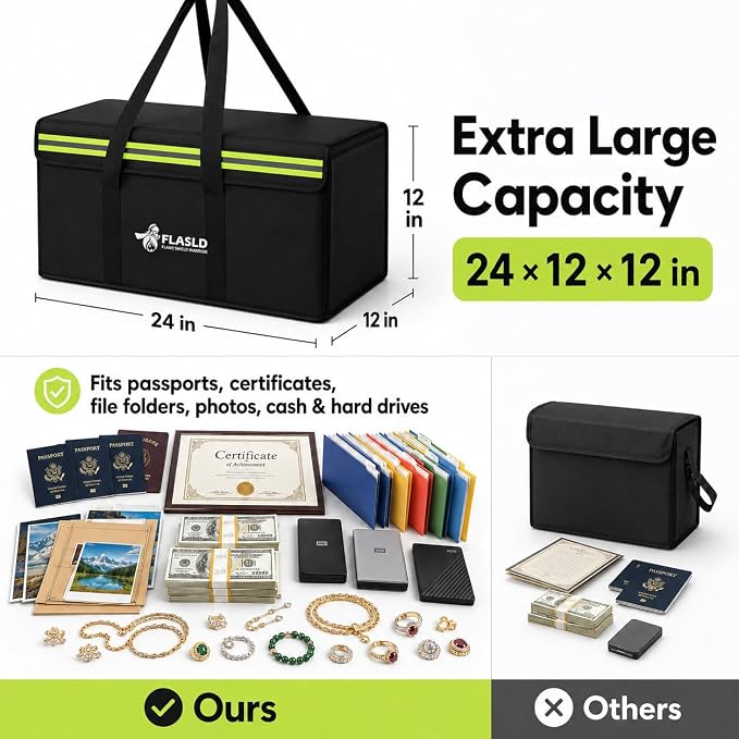 FLASLD Large Fireproof Document Bags, Fireproof Folder Safe Box - Image 3