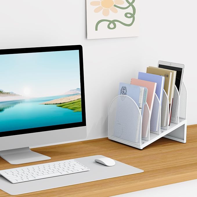 5-Section Desk File Organizer, Metal Mesh Folder Organizer - Image 3