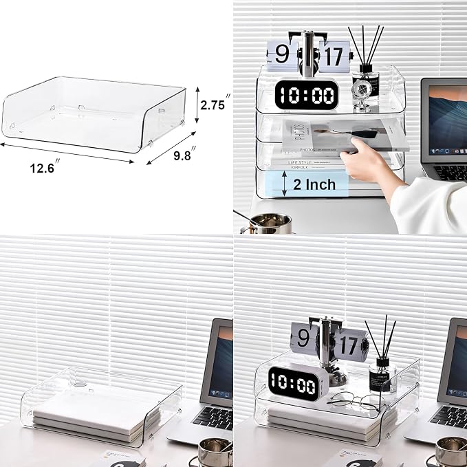 Gagee 4 Pack Paper Organizer for Desk, Stackable Paper Tray Book Holder for - Image 5
