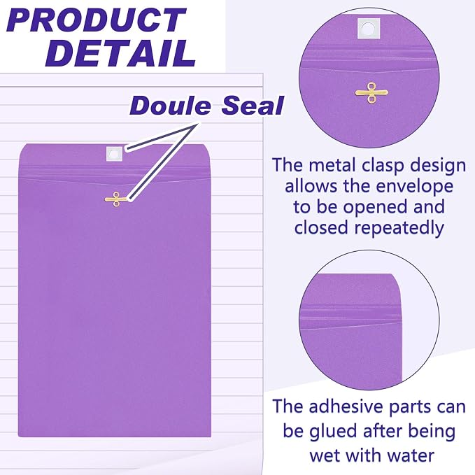 Geyee 100 Pcs Clasp Manilla Envelopes 6 x 9 Inch Gummed Colored Envelopes - Image 3
