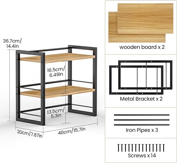 Office Desk Shelf Organizer, Wood Desktop Bookshelf Supplies Storage Rack - Image 3