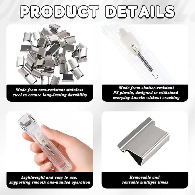 51 Pcs Portable Binder Clip Stapler Kit, Includes 50 Reusable Silver Clips - Image 3