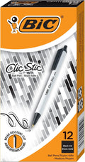 BIC Clic Stic Black Retractable Ballpoint Pens, Medium Point, 12-Count Pack by BIC