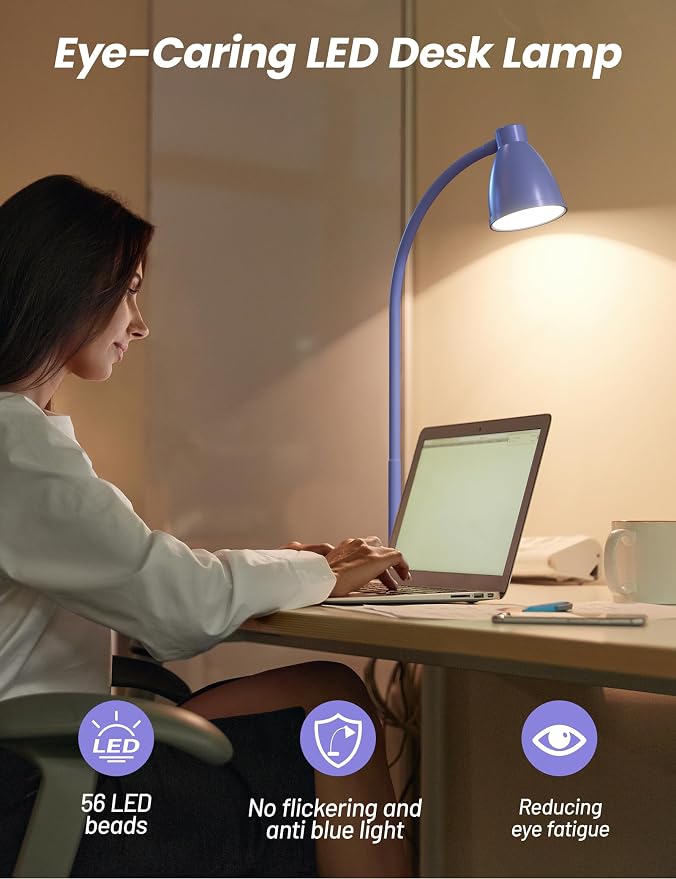 BOHON LED Desk Lamp with USB Charging Port, 3 Color Modes Dim, Lilac Purple | - Image 5