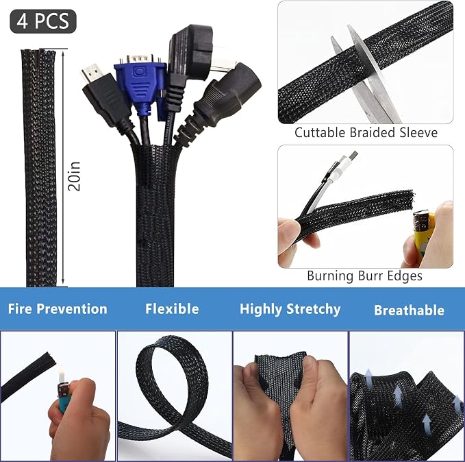 ELII 327 PCS Cable Management Kit 4 Cable Cable Sleeves, 65 Cable Clips - Image 3