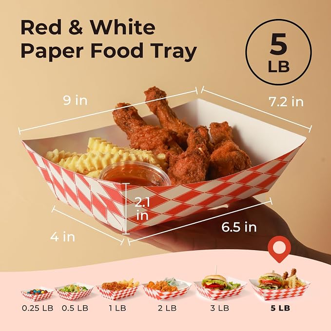 Fit Meal Prep [250 Pack 5 lb Paper Food Trays Heavy Duty Food Paperboard Boat - Image 2