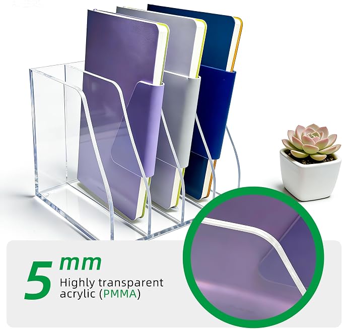 Acrylic Magazine File Holder, 4 Vertical Compartments Desk Document Sorter - Image 5