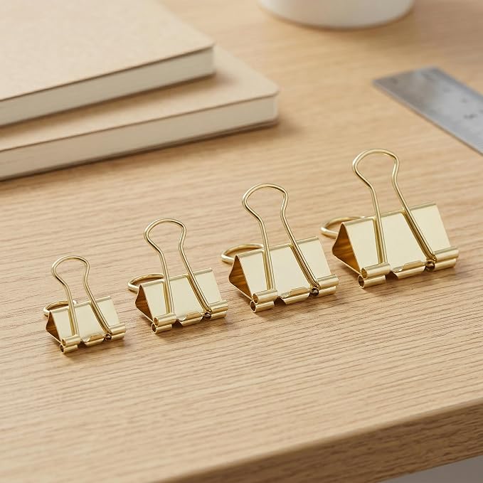Gold Binder Clips, 100 Pack | Solid Metal, Stainless Steel Handle, Office - Image 2