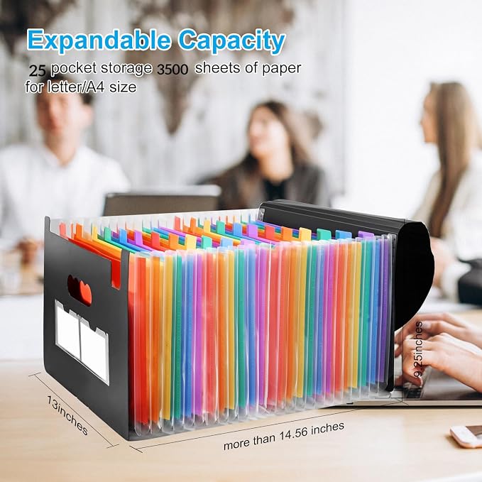 25 Pockets Accordion File Organizer Desktop Expanding File Folders - Image 6