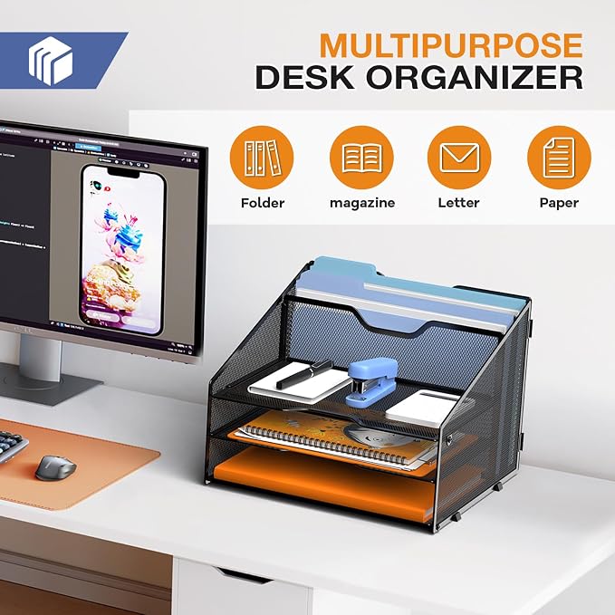 GAWERK Letter Tray Organizer, Mesh Desk File Organizer - Image 4