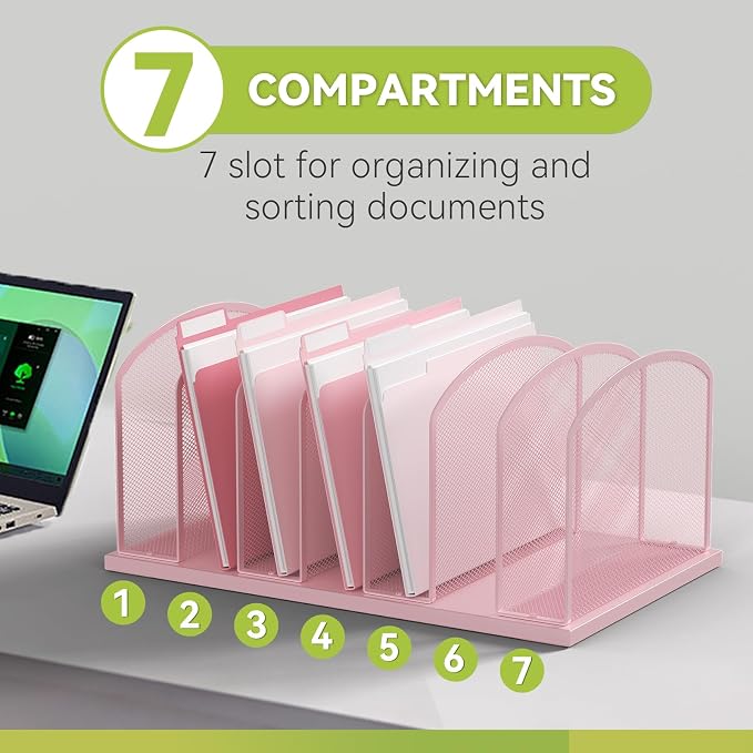 Desk File Organizer Vertical 7 Sections Mesh File Sorter Paper Storage Organizer - Image 4