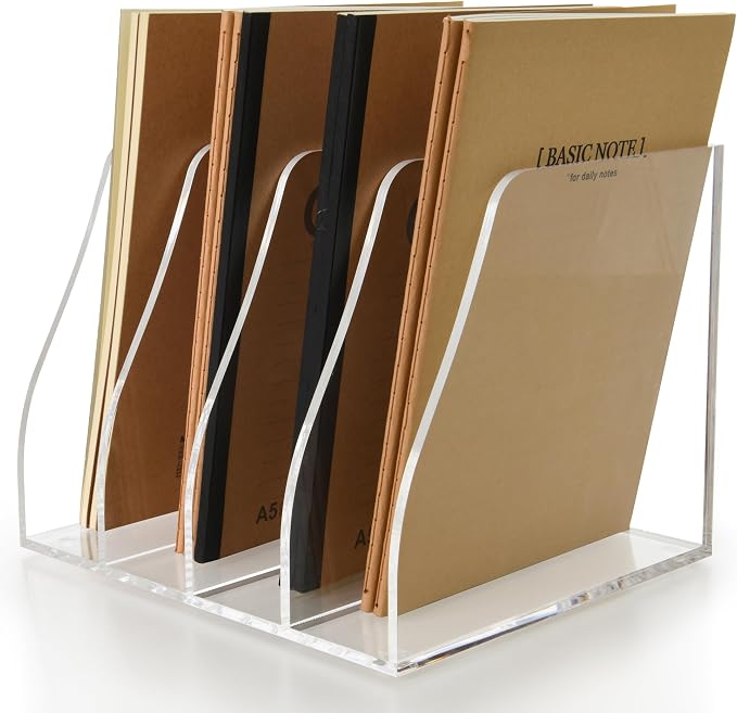 Acrylic Magazine File Holder, 4 Vertical Compartments Desk Document Sorter - Image 3
