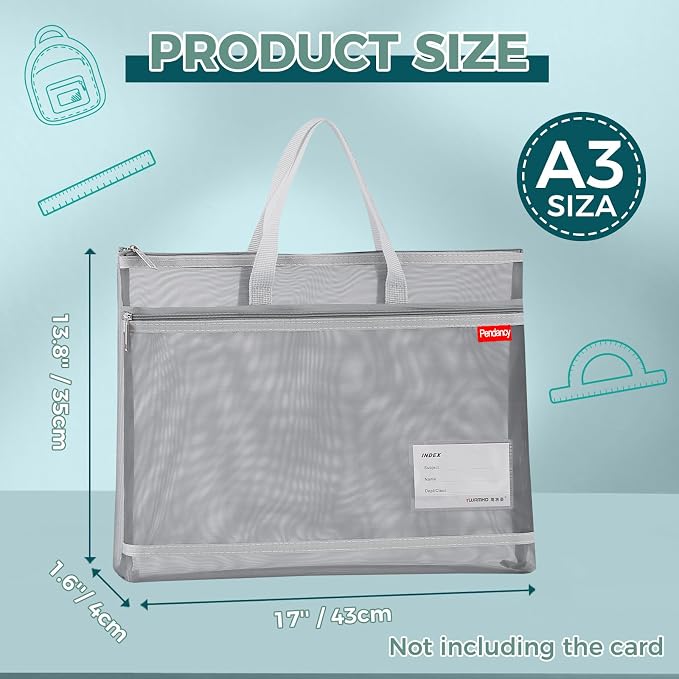 Pendancy Mesh Zipper Pouch A3 Size, Large Double Pocket Lightweight Nylon - Image 2