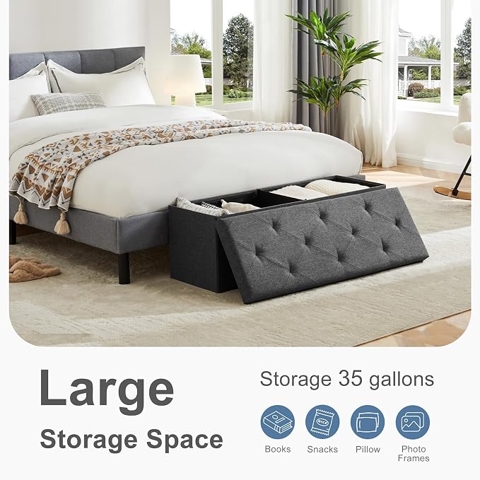 DUMOS 43 Inch Folding Storage Ottoman Bench, Large Hidden Storage Chest - Image 4