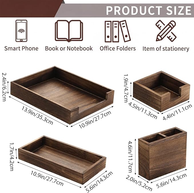 4 Pack Wood Office Supplies Desk Organizer Set - Image 2