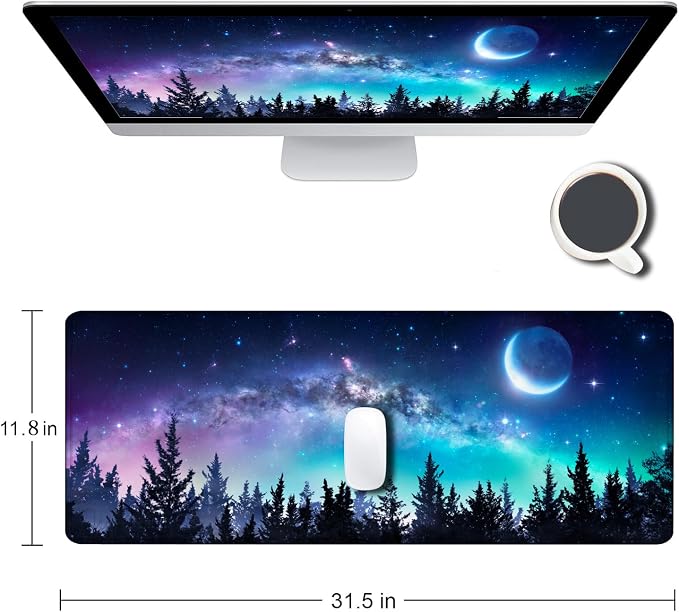 Gaming Large Mouse Pad with Stitched Edges, Galaxy Desk Mat, Extended Keyboard - Image 2