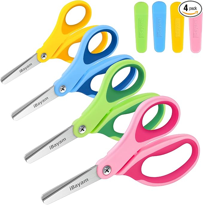 iBayam 5" Kid Scissors with Cover, Safety Small Scissors by iBayamDirect