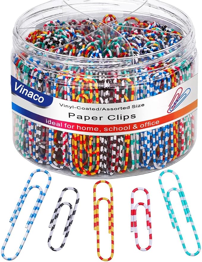 Vinaco Paper Clips Color Stripe, Durable and Rustproof, Vinyl Coated Paperclips by LightingMadeSimple