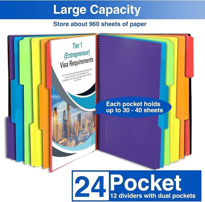 Forvencer 24 Pocket Project Organizer, 1/3-cut Tab Binder Organizer - Image 4