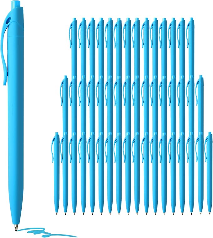 deegtran Pens Bulk, 50 Pack No Bleed Sky Blue Click Pen, Wholesale Retractable by DEEGTRANPENS