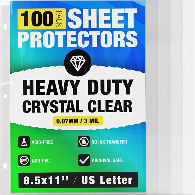 100 Pack of 8.5x11 Heavy Duty Crystal Clear Sheet Protectors by CraftSaints