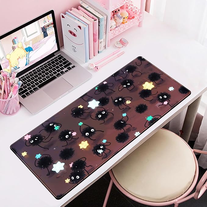 Desk Pad Anime Black Pom Poms Gaming Mouse Pad Large Star Designs Desk Office - Image 6