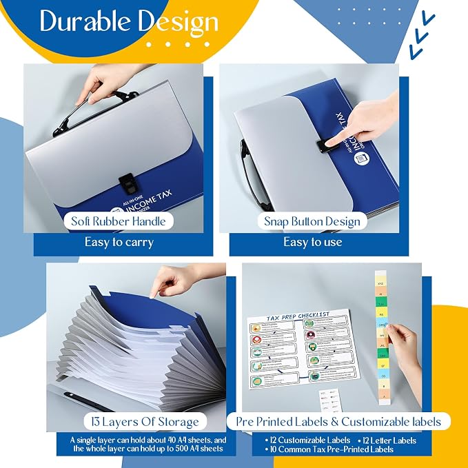 2 Sets Tax Record Organizer All in One Income Tax Document Organizer 13 Pockets - Image 3